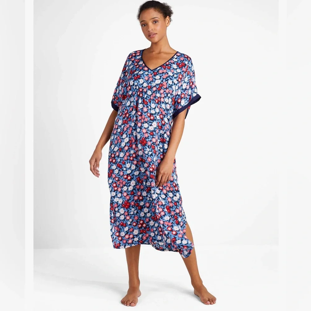 Kate Spade Daisy Shadows Caftan Dress in Blue Oversized Size M